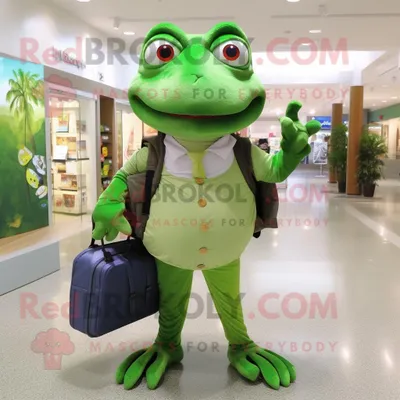 Produktbild von Maskottchen REDBROKOLY kostüm Waldgrüner Frosch gekleidet in ein Hemd und Geldbörsen