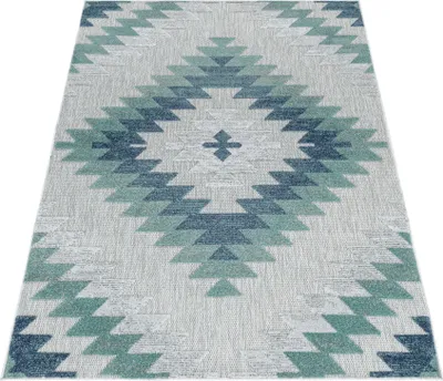 Produktbild von Teppich Läufer Wetterfest Blau 80x250 Geometrisches Design aus Polypropylen