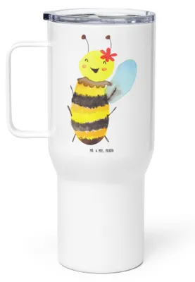 Produktbild von Mr. & Mrs. Panda thermosbecher Biene Happy - Weiß - Geschenk, Thermobecher, Teetasse, Trinkgefäß, Kaffee-to-go-Becher, Isolierbecher