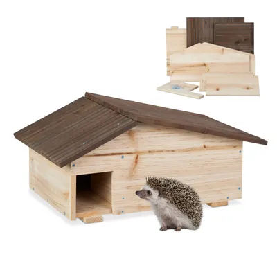 Produktbild von Relaxdays Igelhaus, Holz, Igelhotel mit Boden, 2 Kammern, Winterquartier für Igel, Garten, HBT: 24x46x33,5 cm, natur