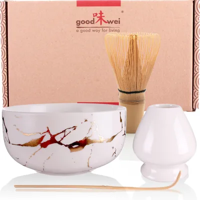 Immagine prodotto di Set Matcha "White Marble" 120 con supporto