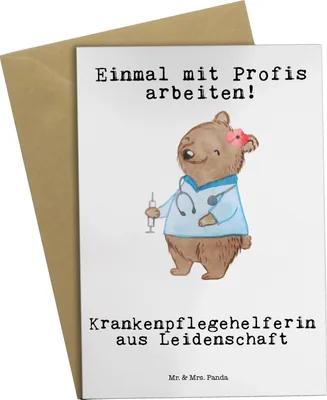 Produktbild von Mr. & Mrs. Panda Grußkarte Krankenpflegehelferin Leidenschaft - Weiß - Geschenk, Lustig, Ausbildung, Beruf, Witzig, neujahrskarte, weihnachtskarten, Grußkarten, Spruch