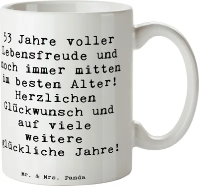 Produktbild von Mr. & Mrs. Panda Teetasse Spruch 53. Geburtstag Freude - Weiß - Geschenk, design tasse, Happy Birthday, Kaffeebecher, Herzlichen Glückwunsch, bestes Alter, Kaffeetasse