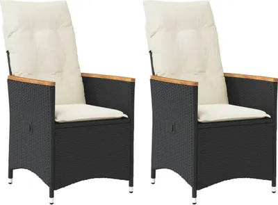 Produktbild von Gartensessel mit Kissen 2 Stk. Verstellbar Schwarz Poly Rattan