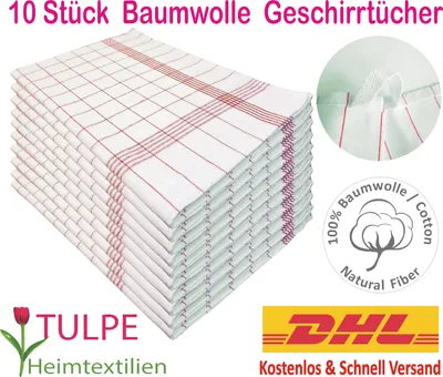Produktbild von Rot Geschirrtücher Baumwolle 10er Set , 50x70 cm , rot/weiß kariert , Geschirrtuch , Trockentuch , Küchentücher