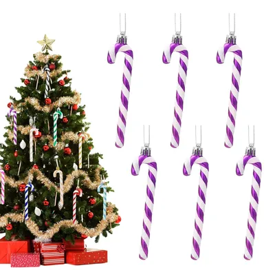 Productafbeelding van Suikerstok-ornamenten - Met koord om op te hangen - Kerstversiering - Paars, 13 cm
