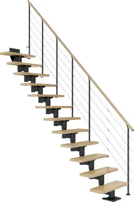 Produktbild von Pertura Mittelholmtreppe Chiron Ahorn Leimholz Anthrazit Gerade 75 cm 14 Stufen / 15 Steigungen Relinggeländer Anthrazit