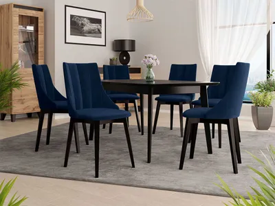 Obrázek produktu pro Rozkládací jídelní stůl se 6 židlemi NOWEN 2 - černý / modrý