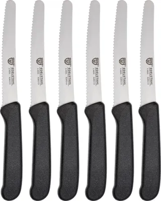 Produktbild von GRÄWE Tafelmesser 6 Stück, Messerset zum Schneiden, 6er Pack Brötchenmesser, Frühstücksmesser mit einseitigem Wellenschliff, Brotzeitmesser, scharfe Messer für Brotzeit, 21 cm - Schwarz
