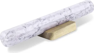 Produktbild von 12 Zoll weiße Marmor-Teigrolle mit Holzbasis - Antihaftbeschichtung für Fondant, Teig, Gebäck, Kekse - Backutensilien