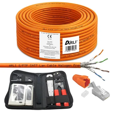 Produktbild von ARLI 100m Cat7 Verlegekabel S/FTP PIMF + Werkzeugset + 20x RJ45 Netzwerkstecker mit Zugentlastung