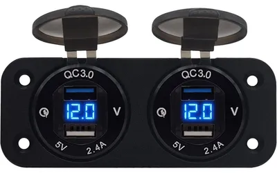 Produktbild von ProRide 12V USB-Steckdose 4 Ports Voltmeter 5V/2,4A 2x Einbau Blau