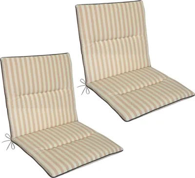 Produktbild von LILENO HOME Gartenstuhl Auflagen als [2er Set - Niedriglehner] in Streifen Rosé + Keder Grau - bequeme Liegen als Sitzauflagen für Gartenmöbel - Stuhlkissen für Gartenstühle MAD