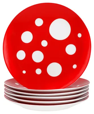 Zdjęcie produktu dla Pula czerwone kropki zestaw 6 talerzyków do ciasta porcelana 6 osób deserowe talerze śniadaniowe w kropki