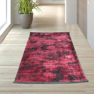 Produktbild von Moderner Teppich in Abstraktem Design in Rot auf Schwarz Größe - 80 x 150 cm