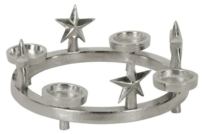 Produktbild von Kerzenhalter KRANZ silber D26cm Aluminium Metallkranz mit Sternen für 4 Kerzen