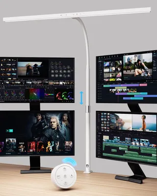 Produktbild von KableRika Schreibtischlampe LED dimmbar mit einstellbarer Höhe, Schreibtischlampe Klemmbar mit Gestensteuerung & Fernbedienung für Homeoffice, Augenschutz Bürolampe mit 5 Farbtemperaturen, Weiß