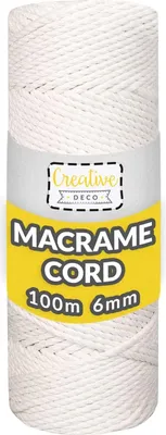 Produktbild von Creative Deco 100m Weiß Makramee-Garn Baumwoll-Kordel Baumwoll-Schnur | 328 Fuß | 5-6 mm Dicke 48-lagig Schnur | Große Rolle Naturliche Starke | Perfekt für Basteln, DIY, Handwerk & Stricken