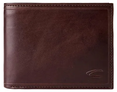 Image de camel active Wood Porte-monnaie homme format horizontal protection RFID cuir de vachette marron