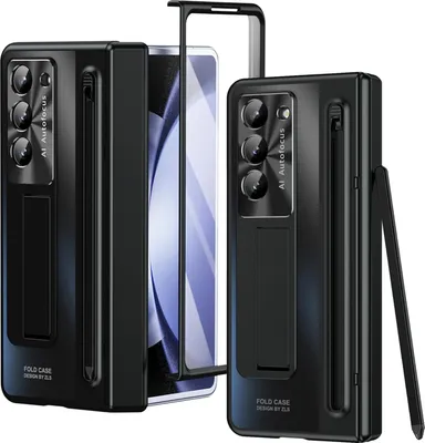 Immagine prodotto di Custodia per Samsung Galaxy Z Fold 6 galvanizzata con S Pen e portapenna, protezione dello schermo, protezione della cerniera e supporto nero