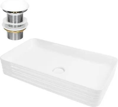 Obrázok produktu pre LuxeBath umývadlo Umývadlo na dosku Square, 68x38x12 cm, biele, z keramiky, vrátane odtokovej súpravy bez prepadu