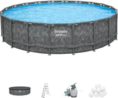 Produktbild von Aufstellpool Set BESTWAY APX 365™, 671 x 132 cm, Rund, Sandfilter, 500 g Polysphere, Leiter, Abdeckung