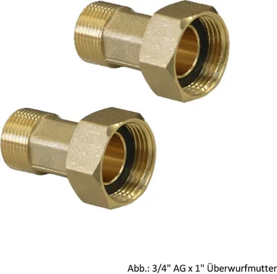 Produktbild von Wasserzählerverschraubung-Set, MS-blank 1" AG x 1 1/4" Überwurfmutter