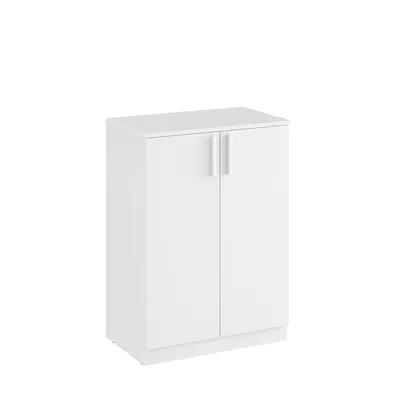 Produktbild von KOMTO Kommode Weiß mit 2 Türen - Kleiner Schrank für Flur, Wohnzimmer | Sideboard Schmal CABI 60 x 84 x 37 cm (BxHxT)