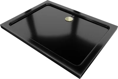 Produktbild von Mexen Flat rechteckige Duschwanne slim 110 x 90 cm, Schwarz, Siphon Gold - 40709011G