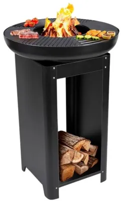 Image de alpina Foyer et plaque de cuisson 3 en 1 - Foyer de jardin 61 x 90 cm - avec plaque de cuisson teppanyaki - plancha grill avec rangement pour le bois de chauffage - foyer pour l'extérieur - métal