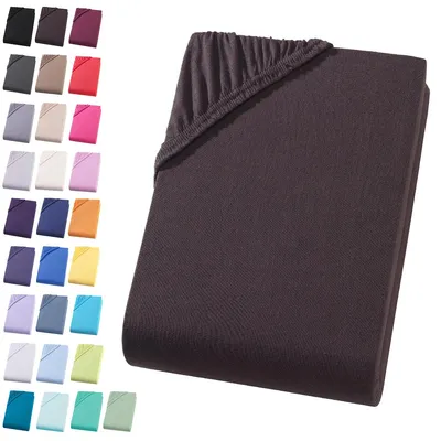 Produktbild von Jersey Spannbettlaken 90-100x200 cm Spannbettuch 100% Baumwolle Bettlaken, Dunkelbraun