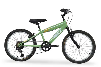 Produktbild von Pilot 20 Zoll Mountainbike Kinderfahrrad Grü, Shimano 6-Gang, Stahlrahmen, V-Brakes, MTB Fahrrad für Jungen & Mädchen