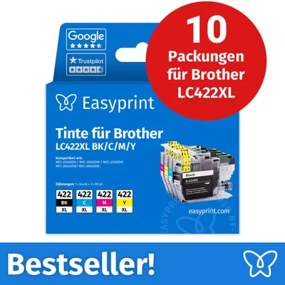 Image de NOUVEAU : Easyprint Cartouches d'encre pour Brother LC422XL, multipack (BK/C/M/Y), 10 pièces