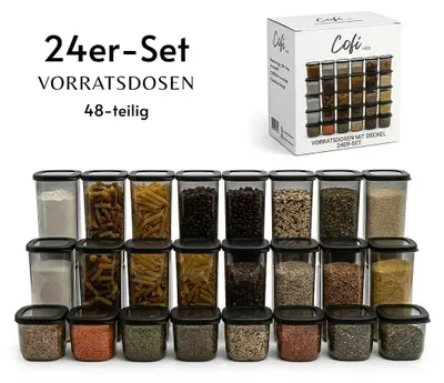 Immagine prodotto di Set di 24 contenitori ermetici con coperchio, ideali per la conservazione degli alimenti. Organizzatori per la cucina, contenitori per alimenti senza BPA, impilabili, perfetti per la conservazione di alimenti freschi e per la preparazione dei pasti