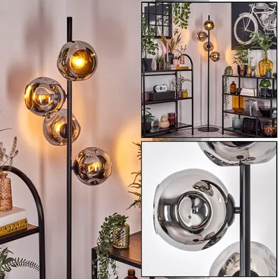 Produktbild von Villamare Stehlampe aus Metall/Glas in Schwarz/Chrom/Rauch mit Fußschalter
