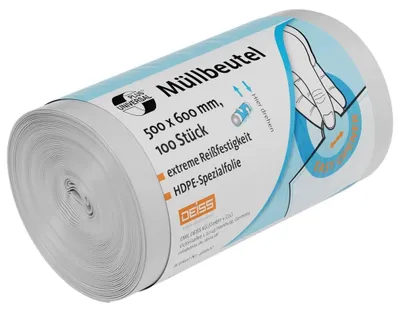 Produktbild von Müllbeutel 30 l transparent DEISS UNIVERSAL PLUS 100 Stück Rolle Abfallbeutel