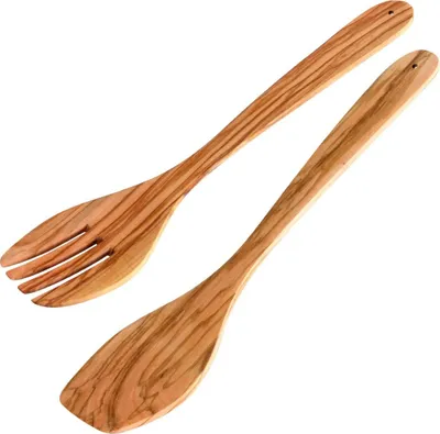 Produktbild von Fackelmann Salatbesteck 30 cm OLIVE, Salatbesteck aus Holz, Salatgabel und Salatlöffel aus Oliven-Holz, robust und mit unverkennbarer Maserung (Farbe: Braun)
