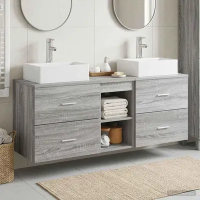 Image de Ensemble de meubles de salle de bain, 3 pièces, gris Sonoma, dimensions : 129 x 41 x 79,5 cm