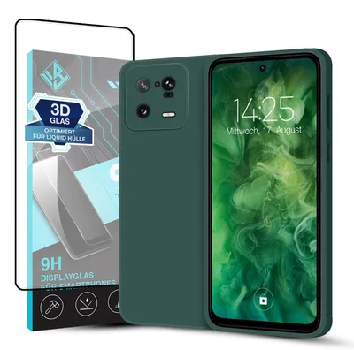 Produktbild von Hülle für Xiaomi 13 Pro 5G mit 9H Displayglas Displayschutz Case Cover Bumper Smartphone Softgrip Schutzhülle Farbe: Grün
