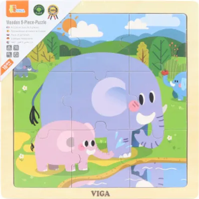 Productafbeelding van Houten puzzel van 9 stukjes - olifanten
