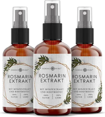 Produktbild von Nordic Pure Rosmarin-Minze-Extrakt – Haarpflege mit RootBioTec™, alkoholfrei 3x100 ml