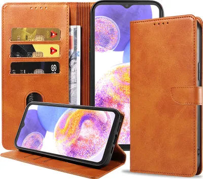 Obrázek produktu pro Vhodné pro telefon Samsung Galaxy A23 Pouzdro z umělé kůže s magnetickým rtem a držákem na karty Pouzdro typu kniha s klopou - hnědé - Smartphonics