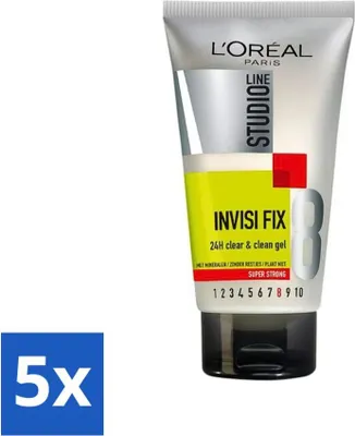 Obrázek produktu pro L'Oréal Studio Line Invisi Fix 24H Clear & Clean Gel Super Strong 150 ml - hodnotné balení - 5 kusů