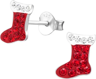 Produktbild von Kinder Ohrringe Ohrstecker 925 Sterling Silber Weihnachtsstrumpf mit Kristallen