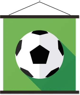 Produktbild von MuchoWow® Textilposter Eine Illustration eines Fußballs auf einem grünen Hintergrund - Jungen - Mädchen - Kinder 60x60 cm mit schwarzem Rahmen - Posteraufhänger