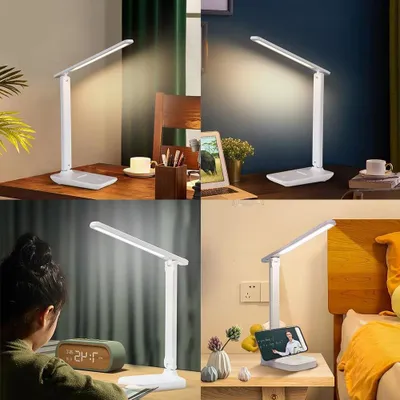 Immagine prodotto di Lampada da tavolo a LED - Lampada dimmerabile - Ideale per lettura e studio - Ricaricabile wireless - 10 livelli di luminosità - Bianco