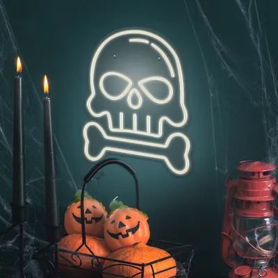 Produktbild von Forever Light TOTENKOPF MIT KNOCHEN  Licht Neon Neonlampen-Schild für Halloween-Wanddekorationen mit USB-Anschluss, Stimmungslicht, perfektes Dekorationselement, ideal für Innenräum