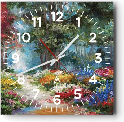 Produktbild von Wanduhr - Quadrat - Glasuhr - Impressionismus Natur Wald - 30x30cm - Schleichendes Uhrwerk - Lautlos - zum Aufhängen bereit - Dekoration Modern - Wanddekoration aus Glas - C4AC30x30-4271