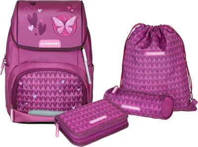 Produktbild von Schneiders Freizeitrucksack Ergojet 2in1 Schulranzen Set 5-teilig 21L Purple Hearts beere