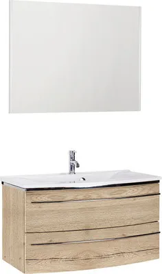 Produktbild von Marlin Badmöbel-Set 3040 BxHxT 92,4 x 198,2 x 48 cm Frontfarbe eiche natur mit Waschtisch Mineralmarmor weiß, Spiegel mi